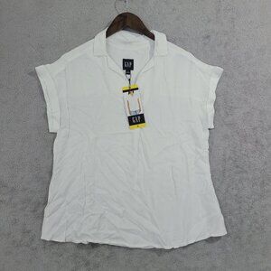 NEW Gap Womens White Short Sleeve Collared Blouse Size S Rayon & Lyocell// 25CT